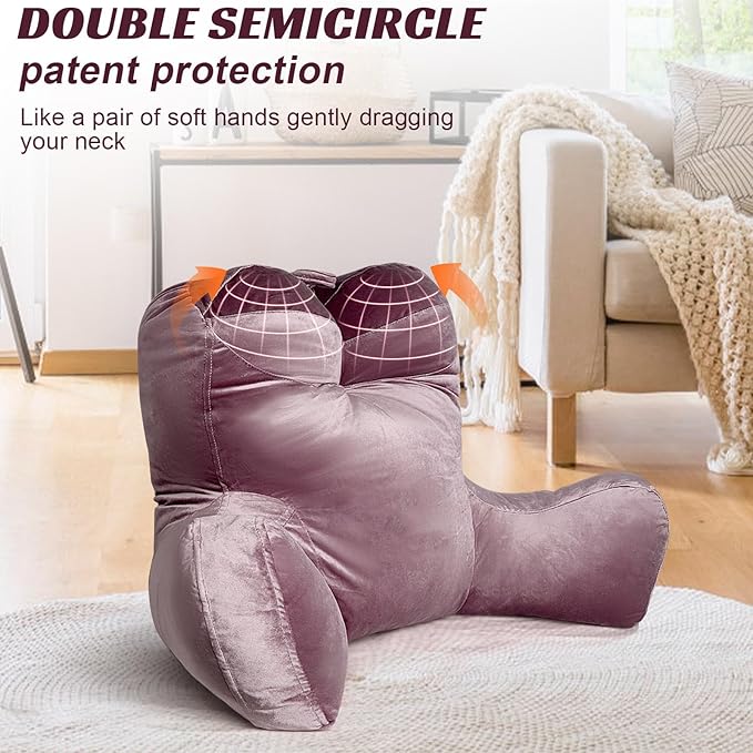 Reading Pillow Adults 31’’, Backrest Pillow with Arms for Sitting in Bed Couch Shredded Memory Foam, Back Pillow with Leg Pillow and Pockets for Reading/Gaming/Relaxing