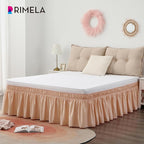 RIMELA Bed Skirt Queen Size 15 Inch Drop, Wrap Around Elastic Bedskirt Solid Microfiber Luxury Hotel Quality Fabric, Easy to Install Machine Washable Wrinkle & Fade Resistant, Flesh Pink