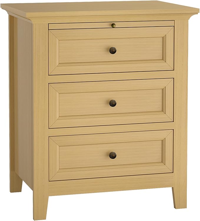 Harvin 3 Drawers Nightstand, Solid Wood End Table with Pull-Out Shelf, Timeless Classic Side Table for Bedroom, Living Room or Home Offices