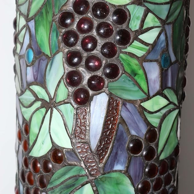 Bieye L10399 Grapes Tiffany Style Stained Glass Long Cylinder Table Lamp, Floor Lamp, 33-inch Tall