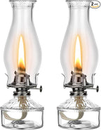 Tuanse 2 Pcs Oil Lamps for Indoor Use Vintage Hurricane Emergency Glass Oil Lamps Large Lantern Classic Decorative Oil Lamp for Home Tabletop Emergency Lighting Supplies (Clear, Black)