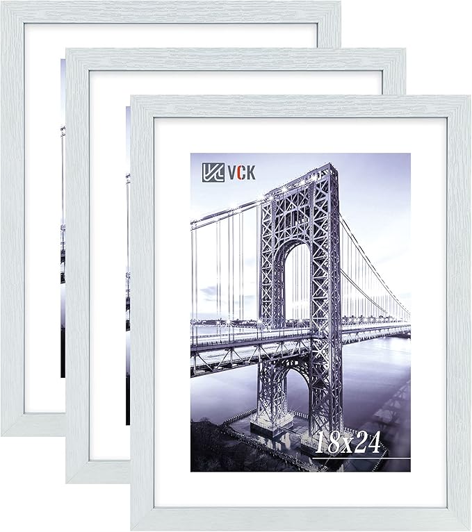 VCK 18x24 Poster Frames 3 Pack White MDF Wood and Polished Plexiglass Frame,Display Pictures in Horizontal and Vertical…