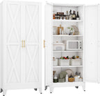 71" H Metal Kitchen Pantry Storage Cabinet, Freestanding Cupboard with 2 Doors and 4 Adjustable Shelves, Standing Storage for Kitchen, Bathroom, Garage, Dinning Room or Utility Room（White）