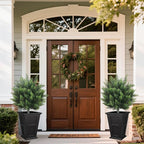 Artificial Topiary Cedar Tree 28 inch Faux Little Bush Cedar Tree UV Resistant Shrub Potted Artificial Plant for Outdoor Indoor Front Porch Garden (2 Pack)