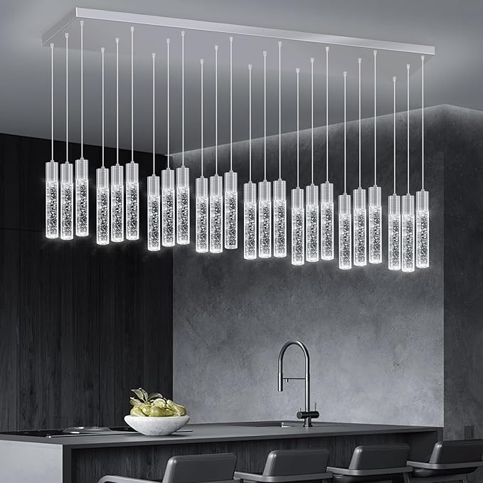 24-Lights Modern Crystal Chandeliers LED Pendant Light for Kitchen Island Dining Room Entrance Foyer Living Room Silver