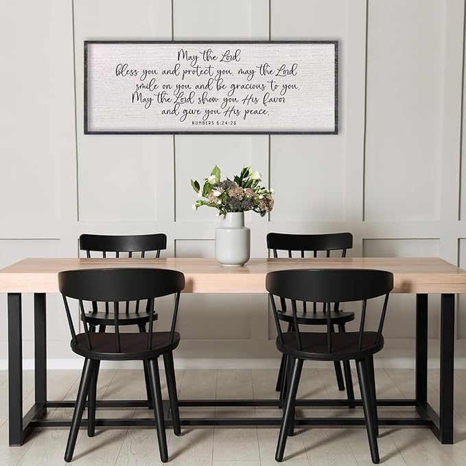 LuZhiQiang Numbers 6:24-26 Scripture Wall Art 40"x15" May The Lord Bless You And Protect You Sign Bible Verses Christian Home Wall Decor (Black)