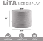 LITA Round Stuffed Pouf Ottoman, Velvet Poufs with High-Density Foam Filling and Washable Cover, Furry and Fluffy Bean Bag Foot Stools Ottoman for Living Room, Bedroom, Office, Grey