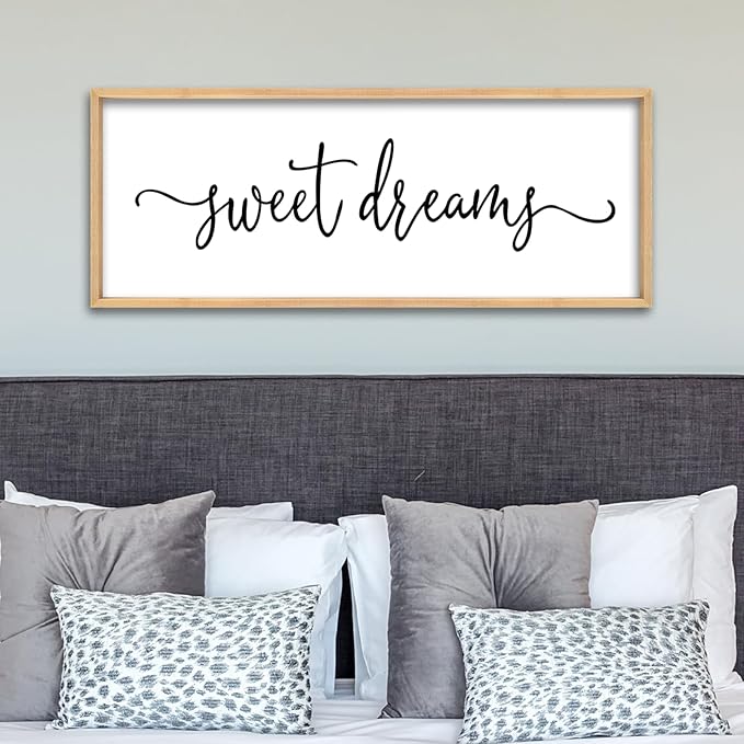 Sweet Dreams Above Bed Wall Decor Sign 40"x15" for Master Bedroom Over Bed Guest Room Wood Framed Wall Art (Wood)