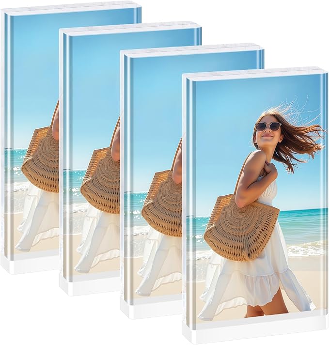 4 Pack 4×6 Magnetic Acrylic Picture Frames - 10+10mm thick Vertical Free Standing Tabletop Display Aesthetic for Bedroom or Office Memory & Gift Perfection