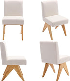 Mid Century Modern Farmhouse Dining Chairs Set of 6, Upholstered Armless Kitchen Chairs with Back and Wooden Legs, Linen Beige