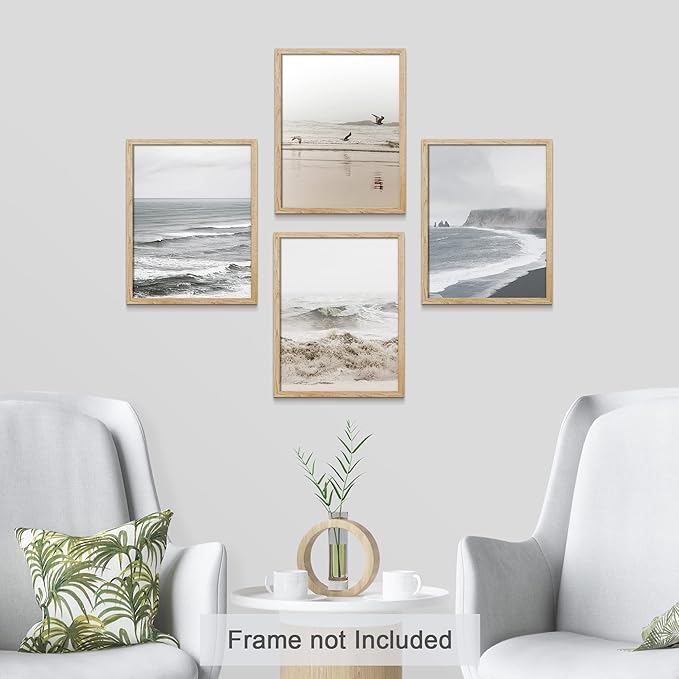 SIGNWIN Poster Bathroom Decor, Wall Art Room Decor Multicolor for Living Room, Bedroom, Office White Minimal Ocean Beach Seashore Coastal Landscapes Nature Wilderness Realism Landscape - 12"x16"x4