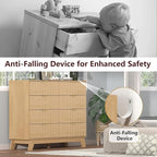 Fluted Dresser for Bedroom,8 Drawer Dresser for Closet Organizer and Storage Cabinet,Chest of Drawers with Gold Handle,TV Stand,Storage Organizer for Living Room,Hallway,Entryway,Nature Oak