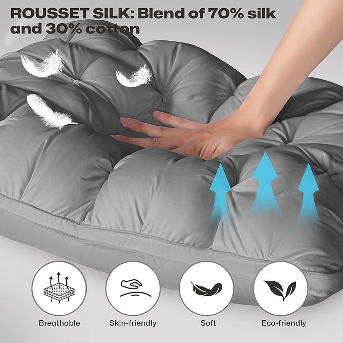 ZUBISU Queen Size Luxury White Goose Down Pillow,800 Fill Power Fluffy and Soft Hotel Feather Pillow,Ideal Bed Pillows for Side Sleepers,Pack of 1 (Queen, Grey)