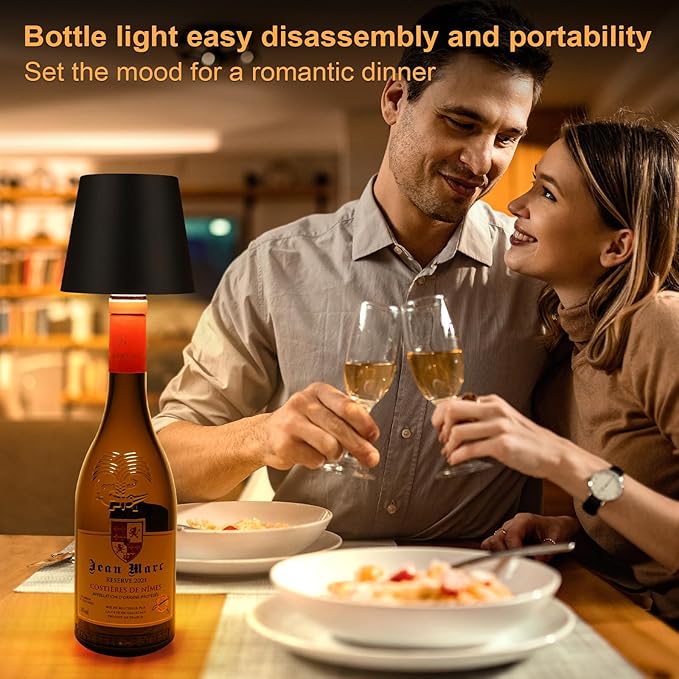 DUSKTEC Wireless Wine Bottle Lampshade, 8 RGB Modes, Light Temperature 3000-6500K, Rechargeable Touch Wine Bottle Lamp, Portable Wireless Lamp, Bar Lights, Party, Gift (Black)