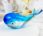 Crystal Whale Figurine Hand Blown Glass Whale Statue Collectibles Art Glass Sea Animal Paperweight Home Table Decor Gift Blue 5.1''