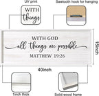 With God All Things are Possible Framed Wall Art, 40''×15'' Vintage Holy Religious Rustic Bible Verse for Christian God Jesus Christ Prayer, Positive Horizontal Inspirational Catholic Scripture Decor