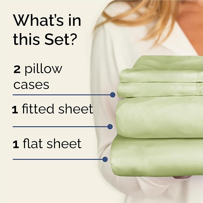 Twin XL Sheets Set 4 Piece - Includes 2 Pillowcases - Bed Sheets Twin XL Size - Soft Hotel Luxury Bedding - Cooling, Comfy & Breathable - 1 Flat & 1 Fitted & 2 Pillowcases w/ Deep Pockets - Light Sage