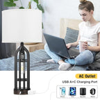 Seealle Table Lamp for Living Room Set of 2 - Bedside Lamp for Bedroom with USB C+A & Outlet, Farmhouse Lamps for Night Stands, 3-Way Dimmable Touch Lamps for Living Room with White Shade