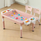 Multi Functional Kids Table and 2 Chairs Set, Graffiti & Building Blocks Double-Sided Tabletop, Toddler Play Table with Drawers, Large Storage Space, Gift for Boys/Girls, Pink