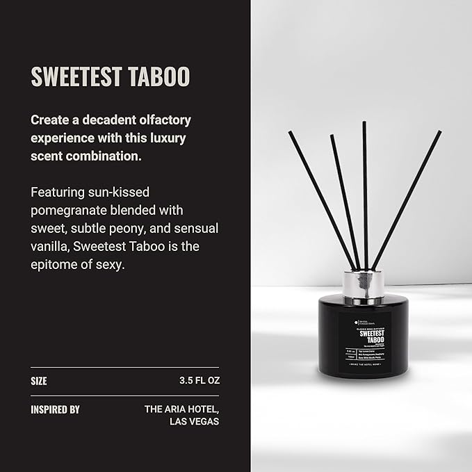 Hotel Collection - Sweetest Taboo - Reed Diffuser Set - Luxury Aromatherapy - Lemon Creme, Pomegranate & Raspberry, White Woods & Floral Peony - Essential Oil Diffusers - Shelf Decor - 100mL/3.5 FL oz
