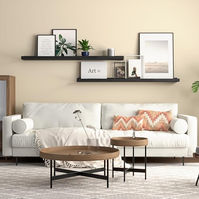 35.4 Inches Long Floating Shelves Wall Mounted, 2 Set Modern Black Wall Shelf for Bedroom, Nursery Book Shelf with Lip, Picture Ledge Shelf for Decor Living Room Bathroom Kitchen- Black