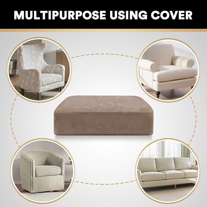 PrinceDeco Velvet Stretch Couch Cushion Cover Soft Cushion Slipcover for Chair Cushion Furniture Protector Seat Cushion Sofa Cover (Width Up to 29.5", Taupe)