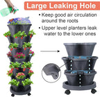 Vertical Planter, 7 Tier Stackable Strawberry Planter with Garden Tool Set, Movable Indoor/Outdoor Garden Herb Pot for Growing Vegetables and Succulents, Dark Gray