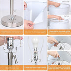 Table Lamps Set of 2, Bedside Lamp Silver Tall Table Lamps for Living Room End Tables, 22" to 30" Adjustable Height Lamp for Bedroom Nightstand Farmhouse with Pull Chain(Bulbs Included)