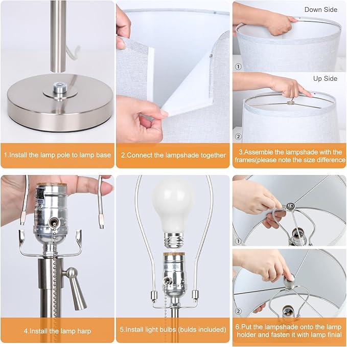 Table Lamps Set of 2, Bedside Lamp Silver Tall Table Lamps for Living Room End Tables, 22" to 30" Adjustable Height Lamp for Bedroom Nightstand Farmhouse with Pull Chain(Bulbs Included)