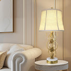 Scenekoy 27.75” Iron Art Table Lamp Set of 2 for Bedroom Living Room, Gold Leaf Night Stand Bedside Lamps with USB Ports, Pull Chains Modern Nightstand Lamp Line Shade for Home Decor (Bulbs Included)