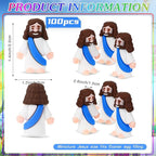 Bememo 100 Pcs Jesus Toys Original Design Mini Rubber Little Jesus Figurine to Hide and Seek Religious Party Favors Sunday School Craft Baptism Gifts for Easter Egg Stuffers(Blue)