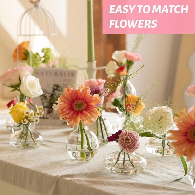 28 Clear Bud Vases in Bulk, Glass Small Bud Vase for Centerpieces, Mini Bud Vase Set for Flowers, Vintage Vases for Rustic Wedding Decorations, Table Decor Flower Bedroom Party Home Decor