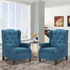 Wingback Recliner Chair with Massage and Heat, Tufted Fabric Push Back Recliner Chair for Living Room, Vintage Wingback Chair with Remote Control, Padded Cushion, Backrest, Wooden Legs