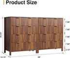 4 Drawer Double Dressers for Bedroom with Waveform Fluted Panel Design, Modern Wide Chest of Drawers,Wood Storage Dresser Chest of Drawers for Bedroom Living Room Hallway Closet,Walnut 2 Sets