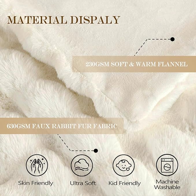 Latepis Luxury King Faux Fur Throw Blanket Fuzzy for Bed Soft Thick Blankets for Sofa Cute Plush Fuzzy Warm Blanket for All Seasons Ideal Gifts Furry Blankets Beige 90x108 Inch, 860gsm