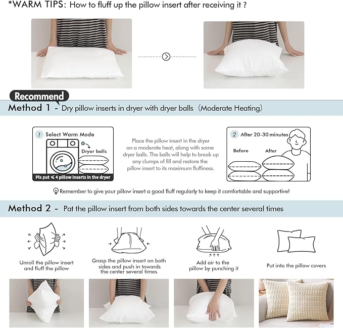 MIULEE 12x20 Pillow Inserts, Set of 2 Down Feather Throw Pillows for Couch Sofa Bed, Decorative Fluffy Throw Pillow Inserts Cotton Fabric,White