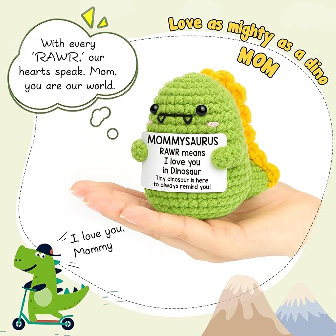 Mini Gifts for Mom Christmas I Love You Mommy Gift Handmade Crochet Dinosaur Mom Gifts for Christmas Birthday Gift for Mama Mother- in- Law New Bonus Step Moms Mother from Daughter Son Husband