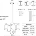 6-Light Brushed Nickel Chandeliers for Dining Room Light Fixtures Over Table, Adjustable Height Hanging Industrial Pendant Lighting for Kitchen Island Bedroom, Clear Glass Shade