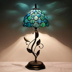Small Tiffany Lamp Sea Blue Pearl Style Stained Glass Table Lamp Metal Leaf Accent Desk Memory Lamp Sympathy 8X20 Inch