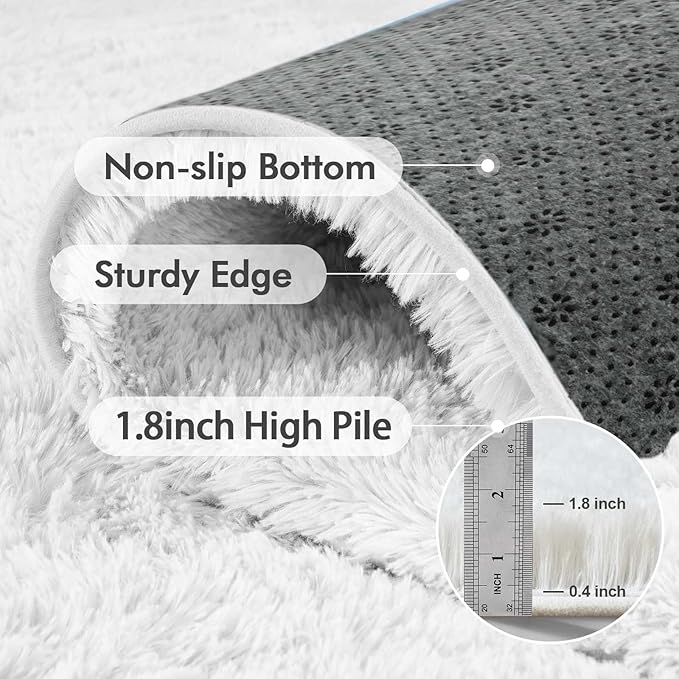 8x10 Ft Extra Large Shag Rugs for Living Room, Ultra Soft Fluffy Furry Area Rugs for Bedroom Indoor Floor, Aesthetic Carpet for Kids Home Decor (White)