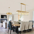 Siljoy 12-Light Modern Crystal Chandelier Gold Rectangular K9 Crystal Raindrop Chandelier, Luxury 2-Tiers Adjustable Ceiling Pendant Light Fixture for Dining Room Kitchen Island, L47'' x W10'' x H10''