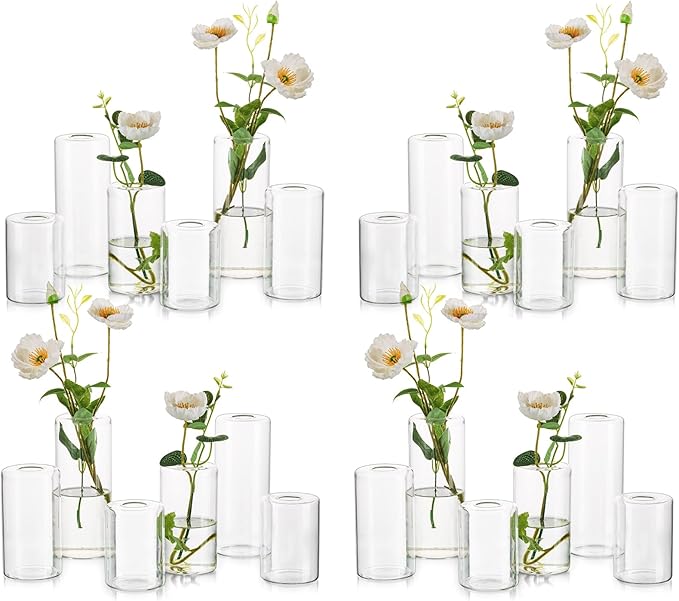 Small Glass Bud Vases for Centerpieces – Hewory 24pcs Clear Blown Single Flower Vases Bulk, Modern Mini Cylinder Vase Set for Wedding Anniversary Birthday Party Events Home Living Room Table Decor