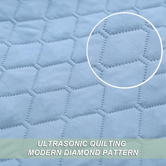 Exclusivo Mezcla Reversible King Size Quilt Bedding Set with Pillow Shams, Lightweight Quilts King Size, Soft Bedspreads Bed Coverlets for All Seasons - (Sky Blue, 104"x96")