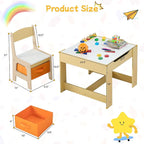 Kids Table and Chair Set, 3 in 1 Wooden Activity Table with Detachable Tabletop, Toddler Table and Chair Set with Storage Drawer, Kids Play Table for Children Art, Craft, Eating, Learning