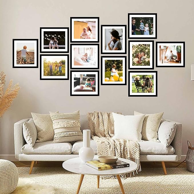 12 Packs 10x12 Picture Frames, Display 8x10 with Mat or 10x12 Without Mat, Gallery Wall Frame Set, 10 by 12 Frames Bulk Set of 12 Collage Wall Decor Photo Frames Set for Wall and Tabletop, Black