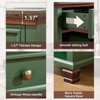 Farmhouse Side Table Set of 2 with Charging Station, Rustic Wood End Table with Drawer, Small Nightstands with Open Shelf for Bedroom, End Tables for Living Room, Green