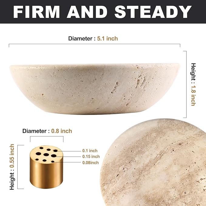 Koville Italian Travertine Incense Holder, 6" Incense Holders for Sticks, Sturdy Incense Burner Ash Catcher, Ideal for Meditation, Relaxing, Easy to Clean