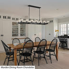 72 Inch Black Rectangle Wagon Wheel Chandeliers, Chandelier for Dining Room Over Table, Modern Crystal Long Chandelier for High Ceiling, Farmhouse Large Linear Chandeliers for Kitchen Island