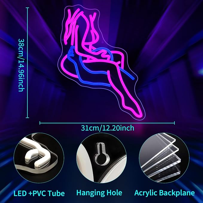 Lady Neon Sign, JGHTURIE Neon Signs for Wall Decor Pink Light Up Sign Preppy Girls Room Bar Led Signs for Man Cave Party Art Decor Gift USB Powered