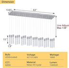 24-Lights Modern Crystal Chandeliers LED Pendant Light for Kitchen Island Dining Room Entrance Foyer Living Room Silver